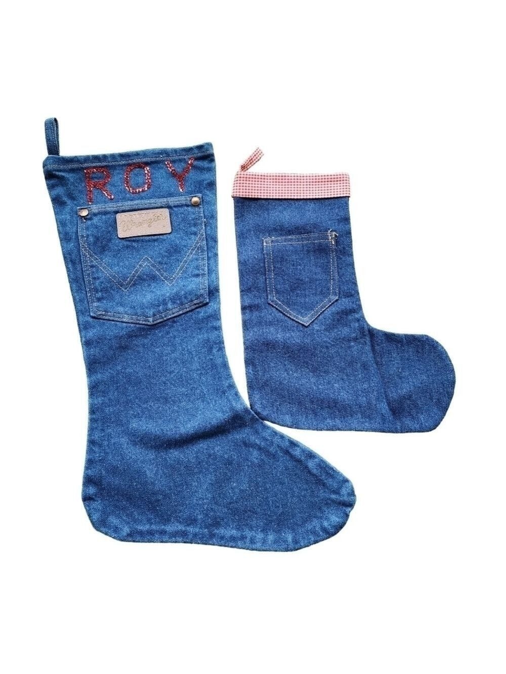 Christmas stockings ROY wrangler jeans handmade adult & child set